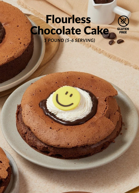 Flourless gluten-free chocolate cake with smile decoration and whipped cream - available in 1-2 pounds - healthy cake add-on Bangkok | DP FLOWERS BANGKOK
