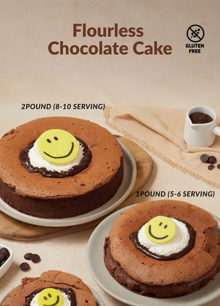 Flourless gluten-free chocolate cake with smile decoration and whipped cream - available in 1-2 pounds - healthy cake add-on Bangkok | DP FLOWERS BANGKOK