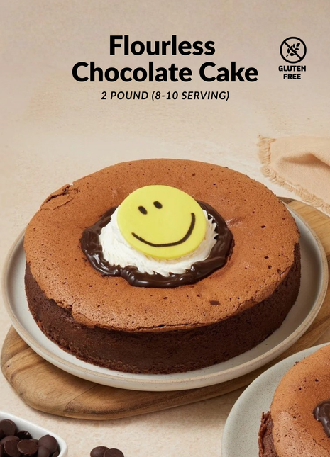 Flourless gluten-free chocolate cake with smile decoration and whipped cream - available in 1-2 pounds - healthy cake add-on Bangkok | DP FLOWERS BANGKOK