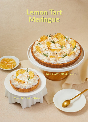 Elegant lemon meringue tart with torched meringue peaks and fresh lemon slices - available in mini and full tray - French tart add-on Bangkok | DP FLOWERS BANGKOK
