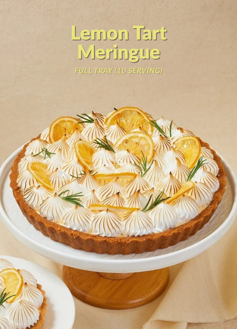 Elegant lemon meringue tart with torched meringue peaks and fresh lemon slices - available in mini and full tray - French tart add-on Bangkok | DP FLOWERS BANGKOK