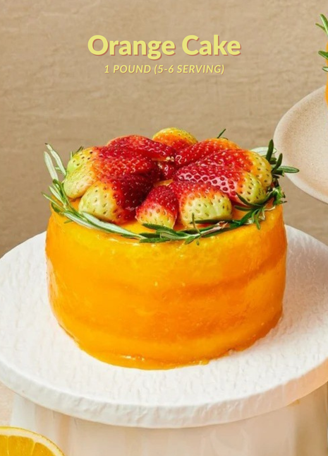 Fresh orange-glazed cake with multiple topping options - strawberries or orange slices - 1 pound cake add-on gift Bangkok | DP FLOWERS BANGKOK