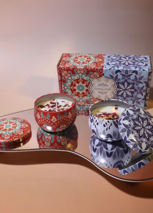 Premium floral scented candle gift set with red and purple ceramic vessels in decorative box - luxury home fragrance | DP FLOWERS BANGKOK