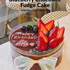 Fudge chocolate cake with fresh berries! Available in 2-4 pounds. Rich chocolate with strawberries & blueberries. Perfect gift. Order now!