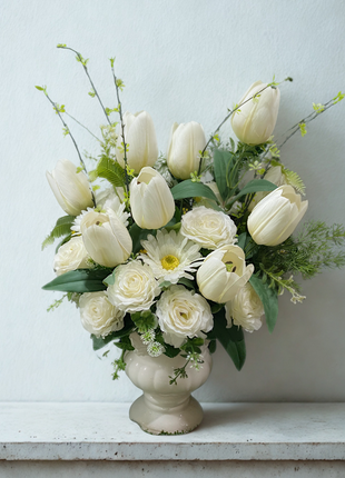 Artificial white tulips roses Flower Vases - Premium Silk Flowers | DP FLOWERS BANGKOK
