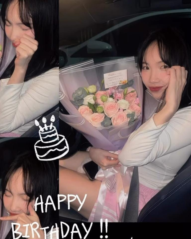 Happy woman holding a beautiful bouquet from DP FLOWERS BANGKOK – real customer review, surprised with flower delivery